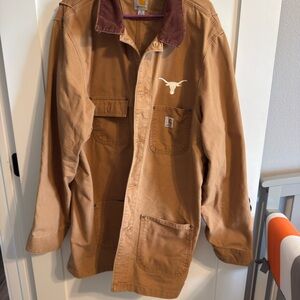 Carhartt Brown Canvas Shirt Jacket with Maroon Corduroy Collar